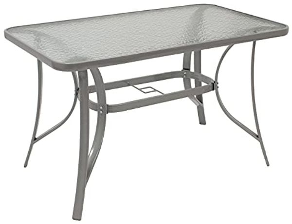 Gartentisch 120x70 cm, Metall grau + Glas