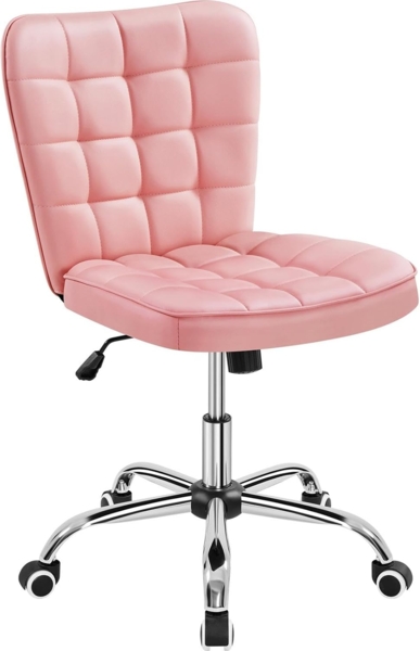 Yaheetech Homeoffice Stuhl, Schreibtischstuhl, Drehstuhl höhenverstellbar Schminkstuhl, Bürostuhl ohne Armlehne, Polsterstuhl mit Rollen, Kunstleder Rosa