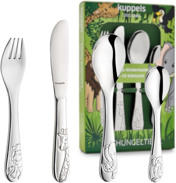Kuppels Dschungeltiere Kinderbesteck Set 4-teilig hochglanzpoliert