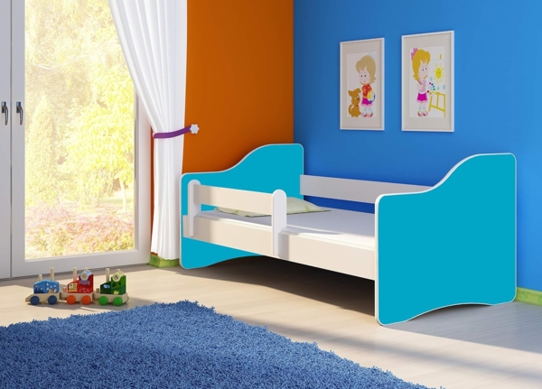 Jugendbett Kinderbett mit Einer Schublade mit Rausfallschutz und Matratze Weiß ACMA Happy 140x70 160x80 180x80 (Blau, 180x80 cm) Bild 2