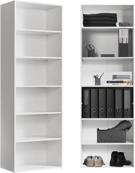 mokebo® Regal in Weiß aus Holz 'Der Bücherwurm', Bücherregal fürs Wohnzimmer, Büro, Kinderzimmer, Holzregal für die Wand mit viel Stauraum, 60cm Breite