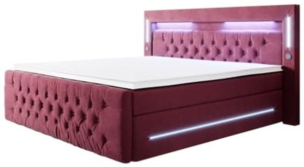 Boxspringbett Moonlight mit LED, USB und Stauraum 140x200 Rot H2