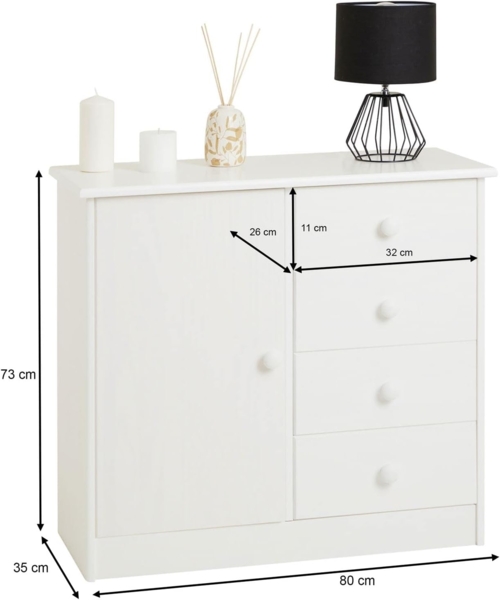 IDIMEX Kommode RONDO, Kommode in weiß mit 1 Tür und 4 Schubladen Schubladenschrank im Landha Bild 9