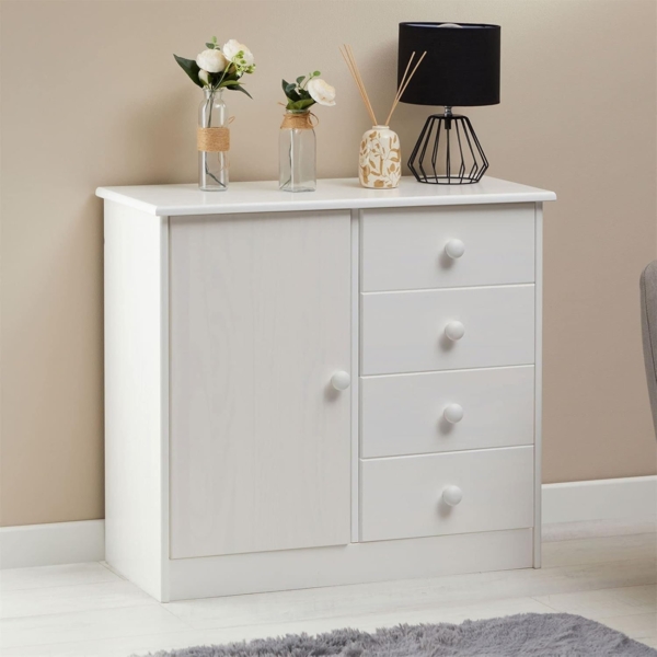 IDIMEX Kommode RONDO, Kommode in weiß mit 1 Tür und 4 Schubladen Schubladenschrank im Landha Bild 2