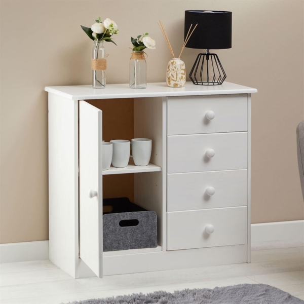 IDIMEX Kommode RONDO, Kommode in weiß mit 1 Tür und 4 Schubladen Schubladenschrank im Landha Bild 8