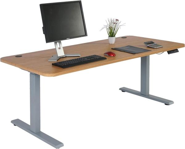 Schreibtisch HWC-D40, Computertisch, elektrisch höhenverstellbar 160x80cm 53kg MVG ~ braun Struktur, grau