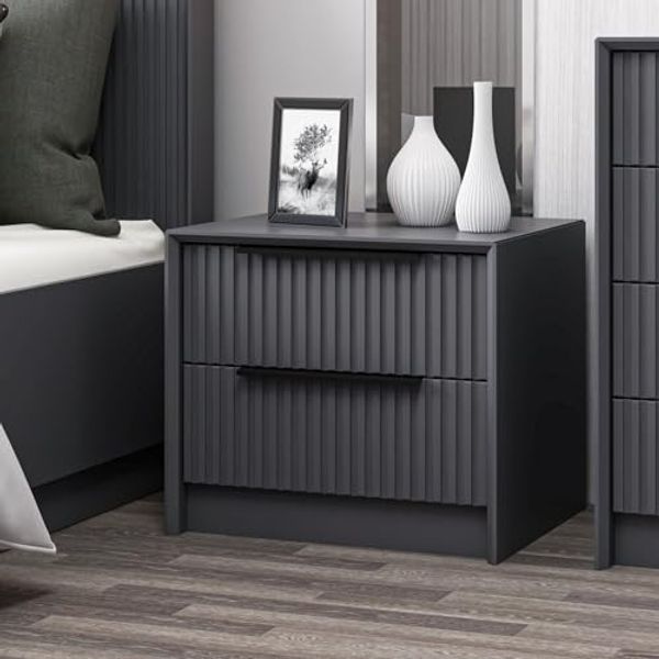 Hanah Home Stylish Anthracite Nightstand, 45 x 53 x 45 cm | 100% Melamine Coated Particle Board, 18 mm Thick | Perfect for Modern Bedrooms & Living Spaces