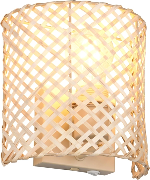 Wandleuchte BINA mit Lampenschirm aus Bambus & Schalter, Höhe 19cm