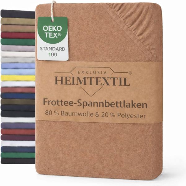 EXKLUSIV HEIMTEXTIL Frottee Spannbettlaken Premium 120 x 200 cm Nougat 80% Baumwolle 20% Polyester Öko - Tex Zertifiziert Bed-Sheet Bettlaken Spannbetttuch