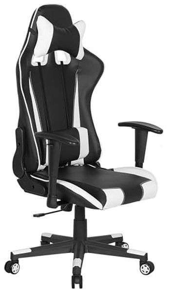 Bürostuhl schwarz / weiß mit Fußstützen GAMER