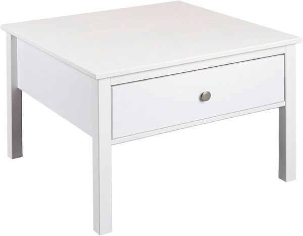Inter Link Couchtisch CHILLY HOME, Weiß, Kiefernholz massiv, 1 Schublade, B 70 x H 47 x T 70 cm