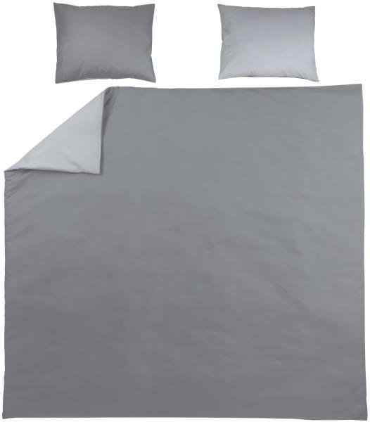 Meyco Home Uni Bettwäsche Doppelbett (Baumwolle, atmungsaktives Material, einfache Pflege, praktischer Einschlagstreifen, Maße: 240 x 200/220 cm), Grau/Hellgrau