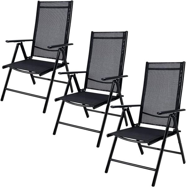 Casaria Gartenstuhl Bern (3 St), Klappbar Aluminium Wetterfest 8- Fach Verstellbar 120kg Belastbar