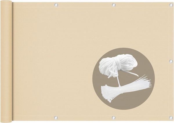 VOUNOT Balkon Sichtschutz 90x600 cm, Balkonbespannung Balkonsichtschutz für Terrasse und Zaun, HDPE Gewebe, UV-Schutz, Wetterfest, Sand Beige