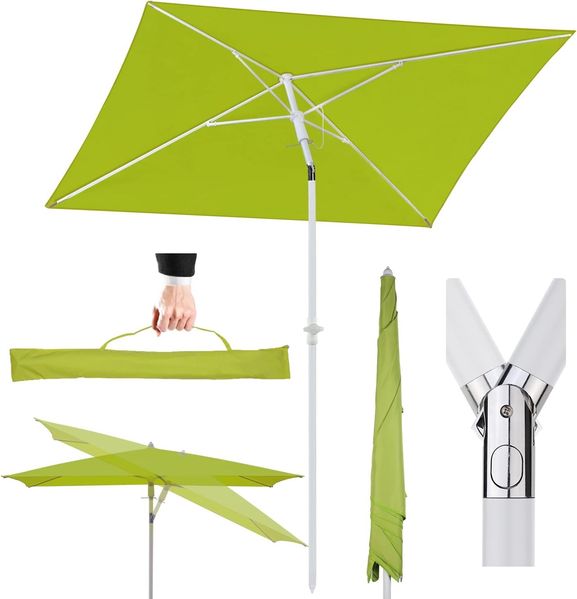 Sekey 180 × 125 cm Sonnenschirm mit Schutzhülle, Balkonschirm Gartenschirm Terrassenschirm, Sonnenschutz UPF50+, Kippbar, Höhenverstellbar, Rechteckig- Grün