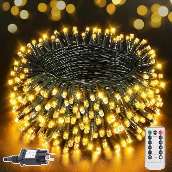 Montegoni LED-Lichterkette 10m 100 LEDs Lichterkette warmweiß, Weihnachtsdeko, IP65 Wasserdicht, 8 Lichtmodi, Ferbedienung mit Timer und Memory Funktion, IP65