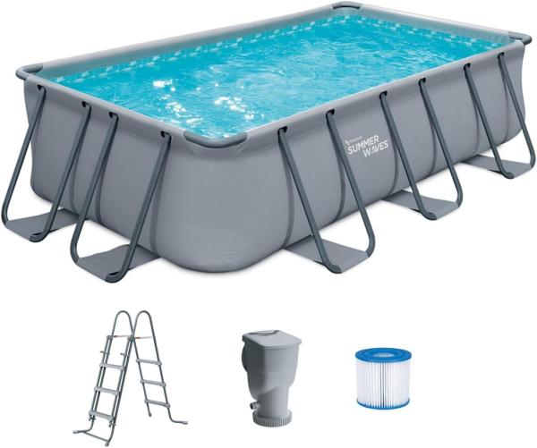 Summer Waves Elite Frame Pool | Aufstellpool rechteckig | Grau | 400x200x100 cm