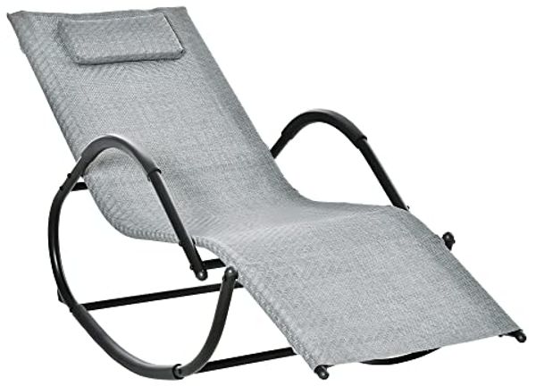 Outsunny Schaukelstuhl Schaukelliege mit Kopfkissen Gartenliege Schwungliege bis 160 kg belastbar Texteline Grau 61 x 160 x 79 cm