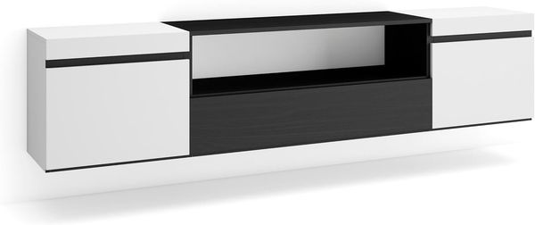 Skraut Home | TV-Schrank, Lowboard | für Wohnzimmer und Esszimmer | 200 x 45 x 35 cm | Für TV-Geräte bis zu 80" | Hängend | Moderner Stil | Weiß und Schwarz