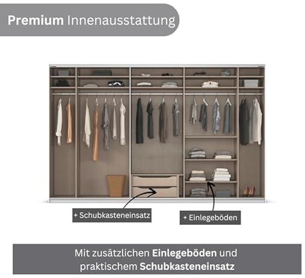 Rauch Möbel Kulmbach, Kleiderschrank mit Schwebetüren für Schlafzimmer, Kinderzimmer, Garderobe, Flur, 3-türig, mit Soft-Close-Funktion, Zubehör Premium, Farbe Weiß, Breite 360 cm Bild 7