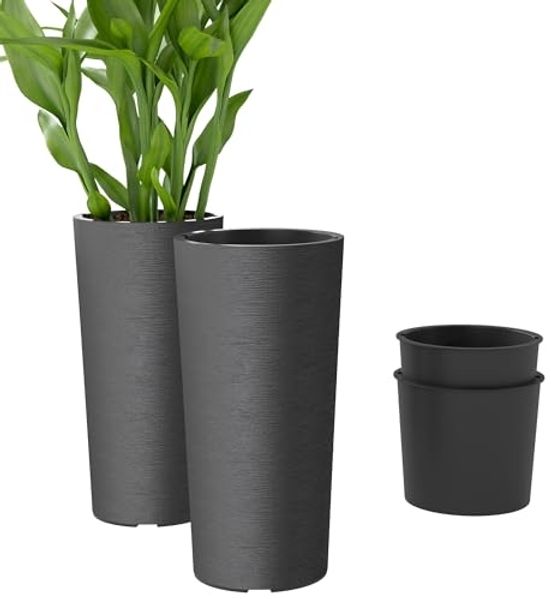Outsunny Blumentopf mit Löcher (Pflanzkübel, 2 St, Pflanztöpfe), für Garten Balkon Dunkelgrau