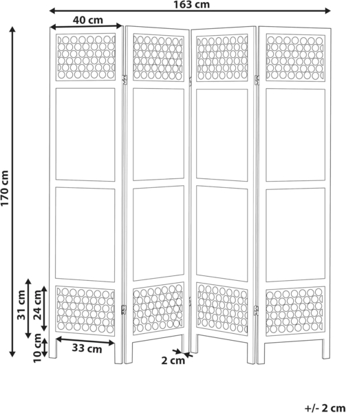 Raumteiler 4-teilig CERTOSA Heller Holzfarbton 163 cm 170 cm Bild 3