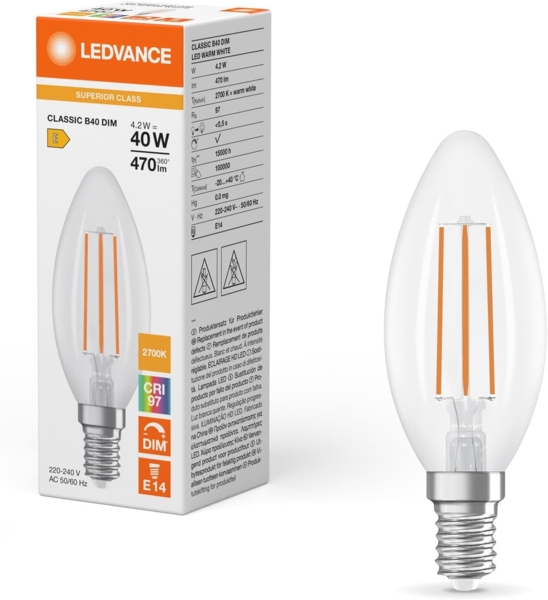 LEDVANCE LED CLASSIC B DIM CRI97 S 4.2W 927 Klar E14