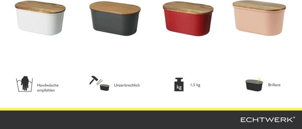 ECHTWERK Brotbox - weiß - aus Melamin mit Schneidebrett aus Akazienholz / Brotaufbewahrung Bild 6
