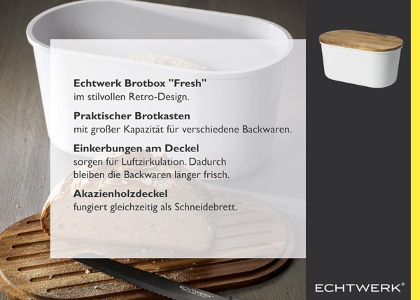 ECHTWERK Brotbox - weiß - aus Melamin mit Schneidebrett aus Akazienholz / Brotaufbewahrung Bild 9