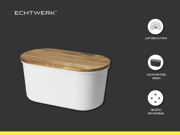ECHTWERK Brotbox - weiß - aus Melamin mit Schneidebrett aus Akazienholz / Brotaufbewahrung Bild 8