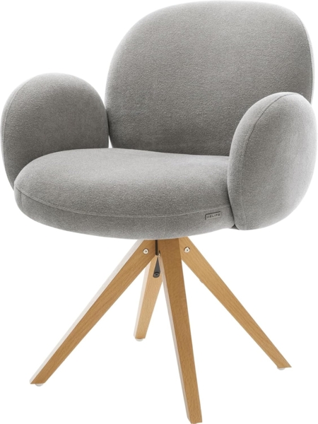 Drehstuhl Nube-Flex mit Armlehnen Strukturstoff Soft Grau Holzgestell kantig Natur 180° drehbar Taschenfederkern