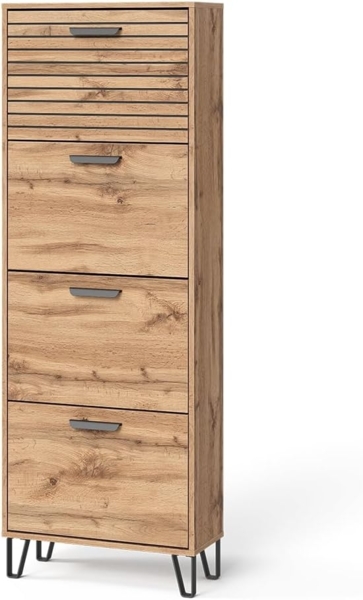 Schuhkipper Amber Eiche Wotan 60 x 168 cm mit 4 Fächern Vicco