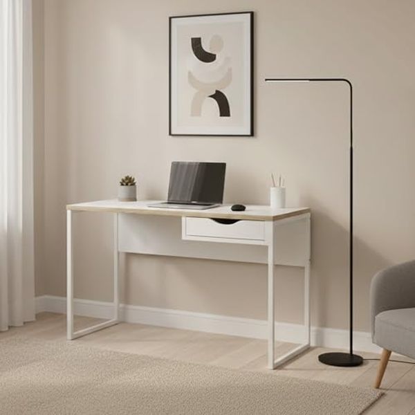 Dmora - Schreibtisch Brielle, Mehrzweckschreibtisch, Bürotisch für PC, Eckschreibtisch, 130x48 h77 cm, Weiß