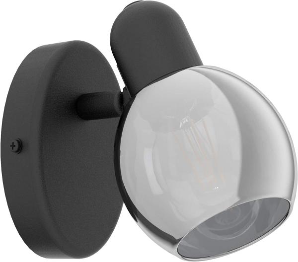 Eglo 98624 Spotleuchte POLLICA Rauchglas schwarz-transparent E14 1X28W L:6,5cm H:10,5cm dimmbar