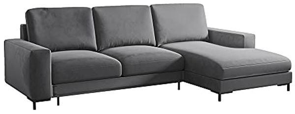 Selsey Mokpeo - Ecksofa mit Schlaffunktion, Bettkasten und schwarzen Füßen, 244 cm breit (Veloursbezug Graphitgrau, Ottomane rechts)