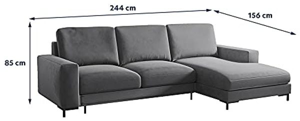 Selsey Mokpeo - Ecksofa mit Schlaffunktion, Bettkasten und schwarzen Füßen, 244 cm breit (Veloursbezug Graphitgrau, Ottomane rechts) Bild 3