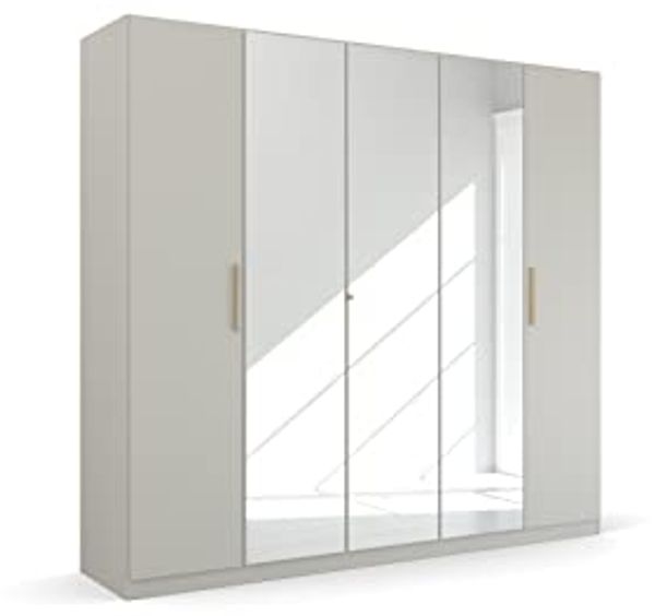 Rauch Möbel Skandi by Quadra Spin Schrank Drehtürenschrank, Grau, 5-trg. mit Spiegel, inkl. 3 Kleiderstangen, 3 Einlegeböden, BxHxT 226 x 210 x 54 cm