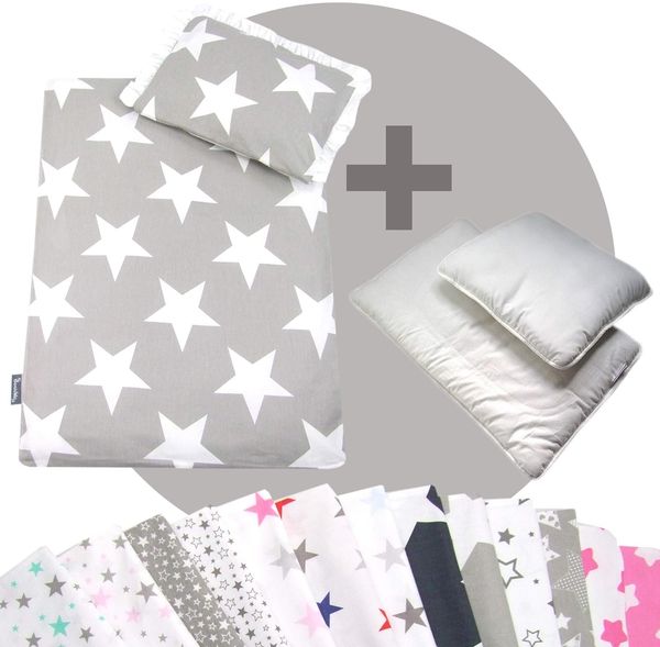 Rawstyle 4 tlg. Set Bezug (STARS) für Kinderwagen Bettwäsche Decke + Kissen + Füllung (Design 4)