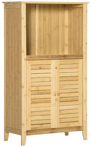 HOMCOM Badkommode Badzimmerschrank mit offenem Regal (Badezimmer Standregal, 1 St, Badregal), Bambus, Natur, 50 x 25,5 x 92 cm
