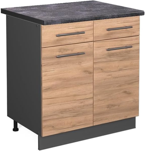 Vicco Küchenunterschrank Fame-Line, Goldkraft Eiche/Anthrazit, 80 cm, AP Anthrazit