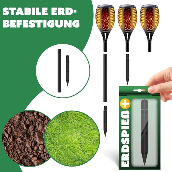 KESSER® Gartenfackel Solar Set Solarleuchten Flamme mit Wandhalterung + Erdspieß Licht-Sensor Wetterfest Garten Solarleuchte Fackel Lichter LED Gartenlampe Solarlampe Flammenlicht 12 LED´s, 12er Set Bild 4