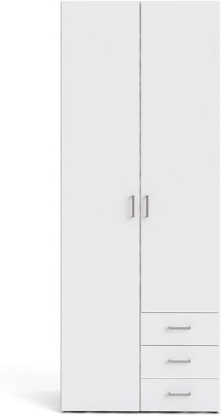 Kleiderschrank mit zwei Türen und drei Schubladen, Farbe Weiß, Maße 77 x 200 x 49,5 cm