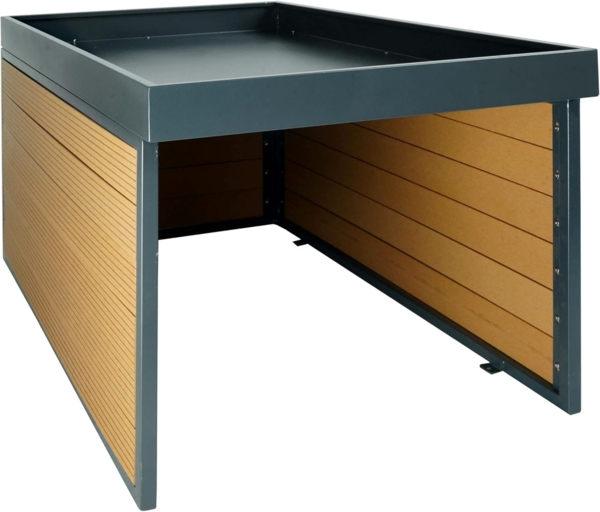 XL Mähroboter-Garage mit Pflanzkasten HWC-L45, Dach Unterstand für Rasenmäher, WPC Metall 47x70x94cm ~ Eiche-Optik Bild 4