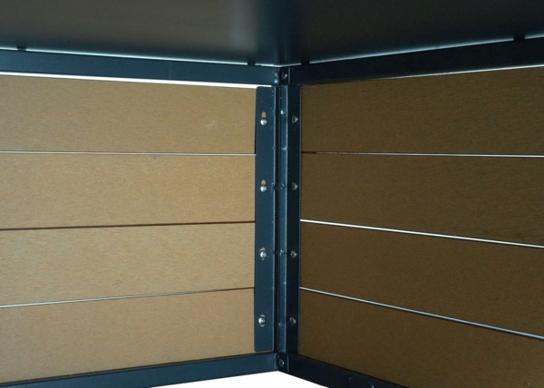 XL Mähroboter-Garage mit Pflanzkasten HWC-L45, Dach Unterstand für Rasenmäher, WPC Metall 47x70x94cm ~ Eiche-Optik Bild 6