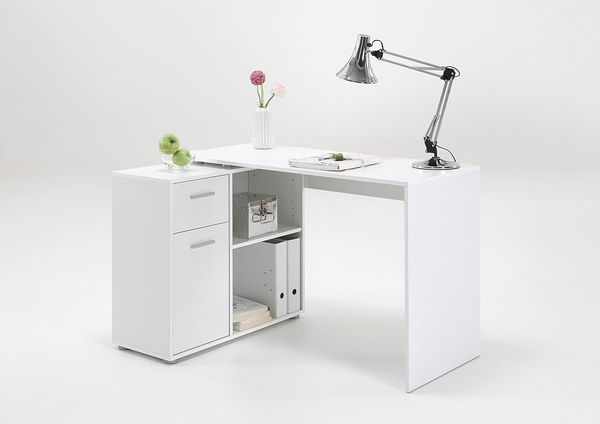 'Albrecht' Schreibtisch mit Kommode, Weiß, 117 x 74 x 83 cm