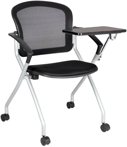 Dmora - Bürostuhl Kalgoorlie, Wartezimmerstuhl mit Armlehne und Tablett, Ergonomischer Wartestuhl, cm 61x49h84, Schwarz
