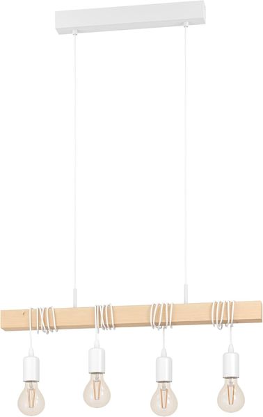 Eglo 33164 Pendelleuchte TOWNSHEND Stahl weiß, Holz braun E27 4X40W L:70cm B:10,5cm H:110cm dimmbar