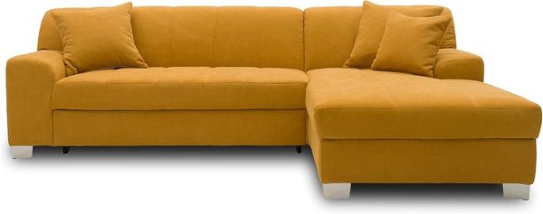 DOMO. collection Capri Ecksofa | Eckcouch in L-Form mit Schlaffunktion, Polsterecke Schlafsofa, mango gelb, 239 x 152 x 75 cm