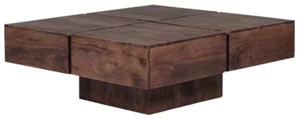 Eleganter Couchtisch Amberley aus Akazie - Quadratisch, 80x30x80 cm, Braun, Massivholz, Aufgebaut