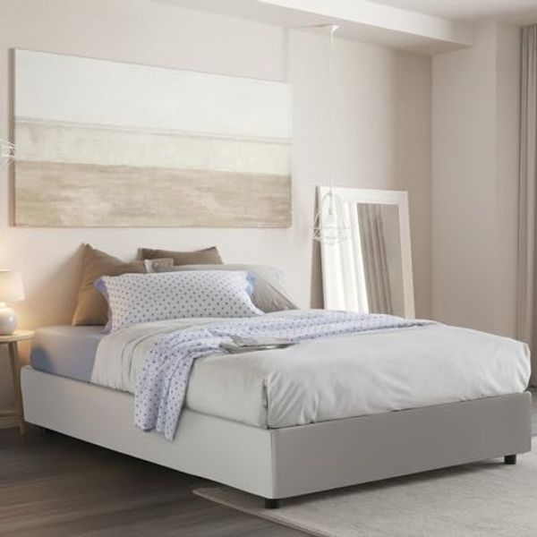 Talamo Italia - Doppelbett Elena, Bettkasten aus Öko-Leder, Öffnung vorne, inklusive Matratze 140x190 cm, 100 % Made in Italy, Weiß